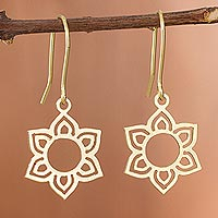 Gold plated sterling silver dangle earrings, 'Floral Corona' - Flower-Shaped Gold Plated Sterling Silver Earrings from Peru