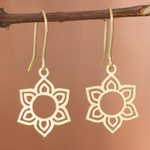 Gold plated sterling silver dangle earrings, 'Floral Corona' - Flower-Shaped Gold Plated Sterling Silver Earrings from Peru
