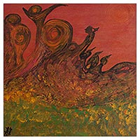 'Voices of the Hills' - Signed Expressionist Landscape Painting from Peru
