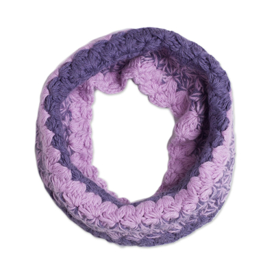 100% baby alpaca neck warmer, 'Cozy Day in Violet' - Hand Knit Pink and Purple Baby Alpaca Neck Warmer