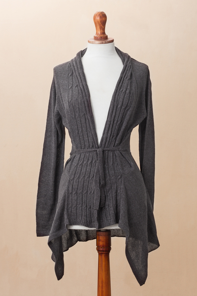 Cotton blend cardigan, 'Graphite Feminine Enchantment' - Knit Cotton Blend Cardigan in Graphite from Peru