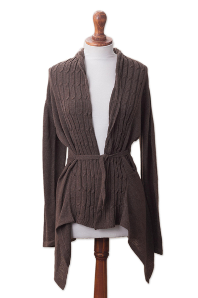 Knit Cotton Blend Cardigan in Mahogany from Peru