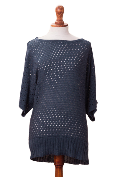 Knit Cotton Blend Pullover in Azure from Peru
