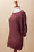 Cotton blend pullover, 'Open Elegance in Wine' - Knit Cotton Blend Pullover in Wine from Peru (image 2b) thumbail