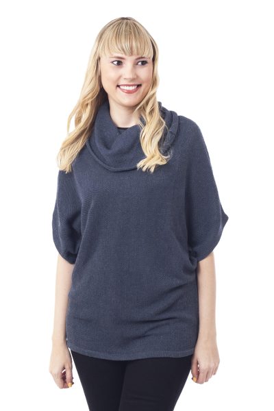 Cotton blend sweater, 'Azure Flow' - Turtle Neck Cotton Blend Sweater in Azure from Peru