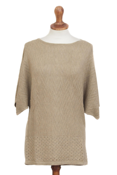 Knit Cotton Blend Pullover in Sand from Peru