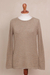 Cotton blend sweater, 'Taupe Lines' - Cotton Blend Sweater in Taupe with Line Patterns from Peru thumbail