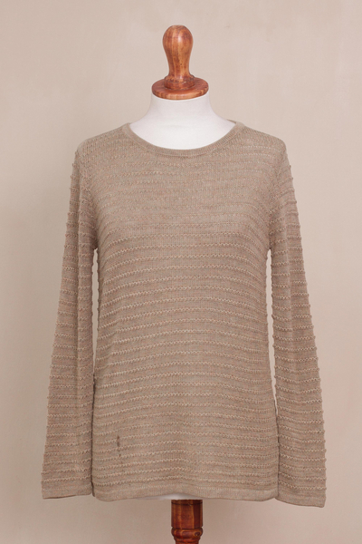 Jersey de mezcla de algodón - Suéter de mezcla de algodón en color topo con patrones de líneas de Perú