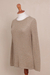 Cotton blend sweater, 'Taupe Lines' - Cotton Blend Sweater in Taupe with Line Patterns from Peru (image 2c) thumbail