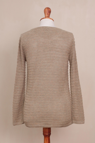 Pullover aus Baumwollmischung - Pullover aus Baumwollmischung in Taupe mit Linienmustern aus Peru