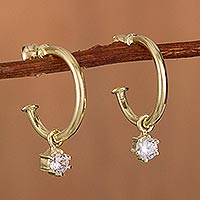 Gold plated sterling silver dangle earrings, 'Royal Hoops in White' - Gold Plated Sterling Silver Dangle Earrings in White