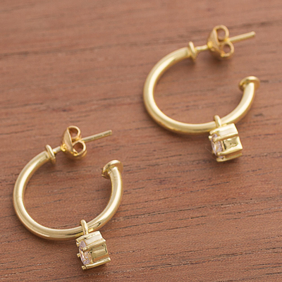 Gold plated sterling silver dangle earrings, 'Royal Hoops in White' - Gold Plated Sterling Silver Dangle Earrings in White