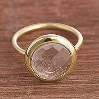 Gold plated quartz single stone ring, 'Magic Pulse'