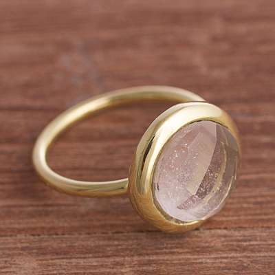 Gold plated quartz single stone ring, 'Magic Pulse' - Gold Plated Quartz Single Stone Ring from Peru