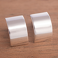 Sterling silver half-hoop earrings, 'Bright Sheets' - Modern Silver Half-Hoop Earrings Crafted in Peru