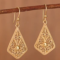 Gold-plated filigree dangle earrings, 'Royal Scroll in Gold'