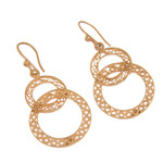 Gold plated filigree dangle earrings, 'Looped in Gold' - Gold-Plated Sterling Silver Filigree Circles Dangle Earrings