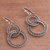 Sterling silver filigree dangle earrings, 'Looped in Antique' - Oxidized Sterling Silver Filigree Circles Dangle Earrings (image 2b) thumbail