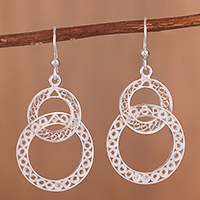 Sterling silver filigree dangle earrings, Gleaming Loops