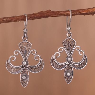 Oxidized Sterling Silver Filigree Cross Dangle Earrings Elaborate Sterling Silver Filigree Dangle Earrings Elaborate Cross In Antique Oxidized