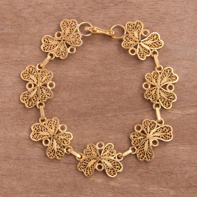 Gold plated sterling silver filigree link bracelet, 'Golden Flight' - Gold Plated Sterling Silver Filigree Butterfly Link Bracelet