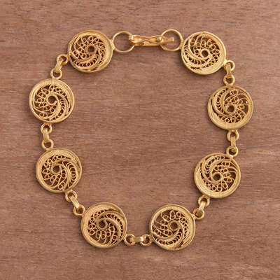 Gold plated sterling silver filigree link bracelet, 'Paisley Spirals' - Gold Plated Sterling Silver Filigree Spirals Link Bracelet