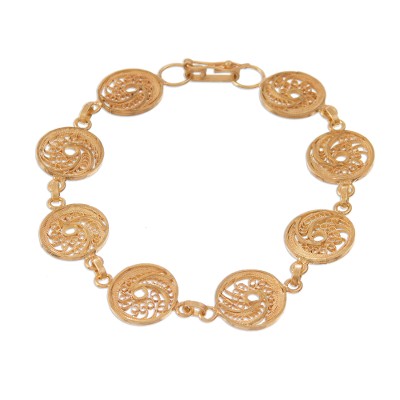 Gold plated sterling silver filigree link bracelet, 'Paisley Spirals' - Gold Plated Sterling Silver Filigree Spirals Link Bracelet