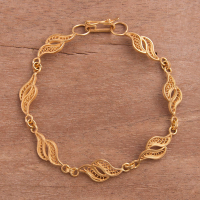 Gold plated sterling silver filigree link bracelet, Flowing Waves
