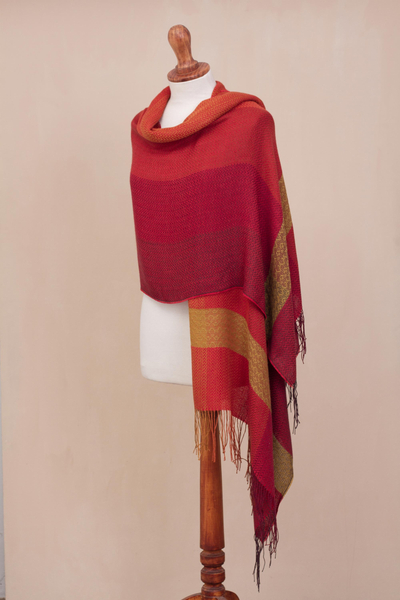Alpaca blend shawl, 'Sunset Celebration' - Hand Woven Striped Alpaca Blend Shawl from Peru