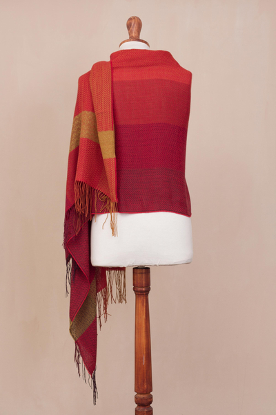 Alpaca blend shawl, 'Sunset Celebration' - Hand Woven Striped Alpaca Blend Shawl from Peru