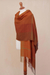 Alpaca blend shawl, 'Glorious Warmth' - Hand Woven Orange Alpaca Blend Shawl from Peru (image 2c) thumbail