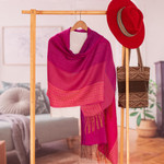 Alpaca blend shawl, 'Fuchsia Fiesta' - Hand Woven Fuchsia Alpaca Blend Shawl from Peru
