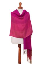 Alpaca blend shawl, 'Fuchsia Fiesta' - Hand Woven Fuchsia Alpaca Blend Shawl from Peru