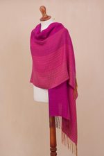 Alpaca blend shawl, 'Fuchsia Fiesta' - Hand Woven Fuchsia Alpaca Blend Shawl from Peru