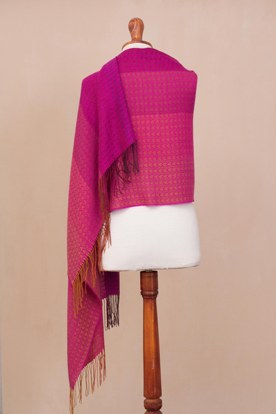 Alpaca blend shawl, 'Fuchsia Fiesta' - Hand Woven Fuchsia Alpaca Blend Shawl from Peru