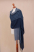 Alpaca blend shawl, 'Magnificent Blue' - Hand Woven Blue Striped Alpaca Blend Shawl (image 2c) thumbail