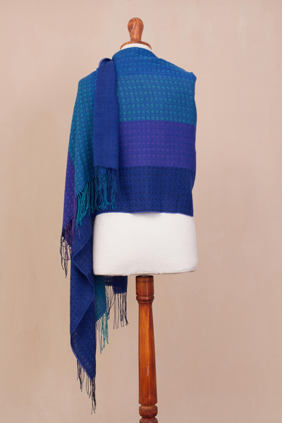 Alpaca blend shawl, 'Serene Glory' - Hand Woven Striped Alpaca Blend Shawl from Peru