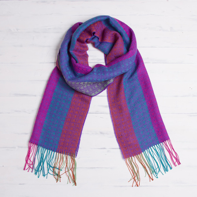 Alpaca blend scarf, 'Joyous Harmony' - Hand Woven Striped Alpaca Blend Wrap Scarf from Peru