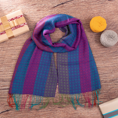 Alpaca blend scarf, 'Joyous Harmony' - Hand Woven Striped Alpaca Blend Wrap Scarf from Peru