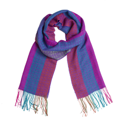 Alpaca blend scarf, 'Joyous Harmony' - Hand Woven Striped Alpaca Blend Wrap Scarf from Peru