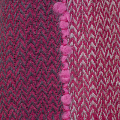 Alpaca blend scarf, 'Perfect Pink' - Hand Woven Striped Alpaca Blend Wrap Scarf from Peru