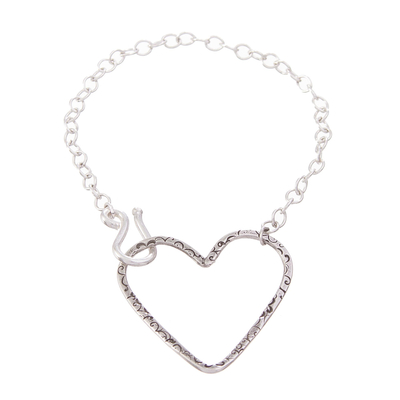 Pulsera colgante de plata de ley - Pulsera artesanal con colgante de corazón texturizado en plata de primera ley