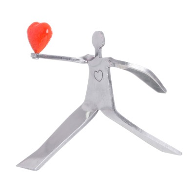Aluminum sculpture, 'Reach for Love in Orange' - Figure Offering Bright Red-Orange Heart Aluminum Sculpture