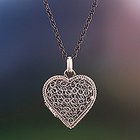 Sterling silver filigree locket necklace, 'Romantic Finesse'