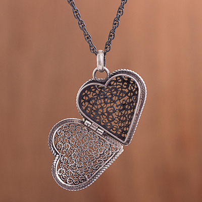Sterling silver filigree locket necklace, 'Romantic Finesse' - Sterling Silver Filigree Heart Locket Necklace from Peru