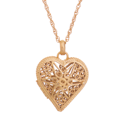 Heart Shaped Gold Plated Filigree Locket Necklace from Peru