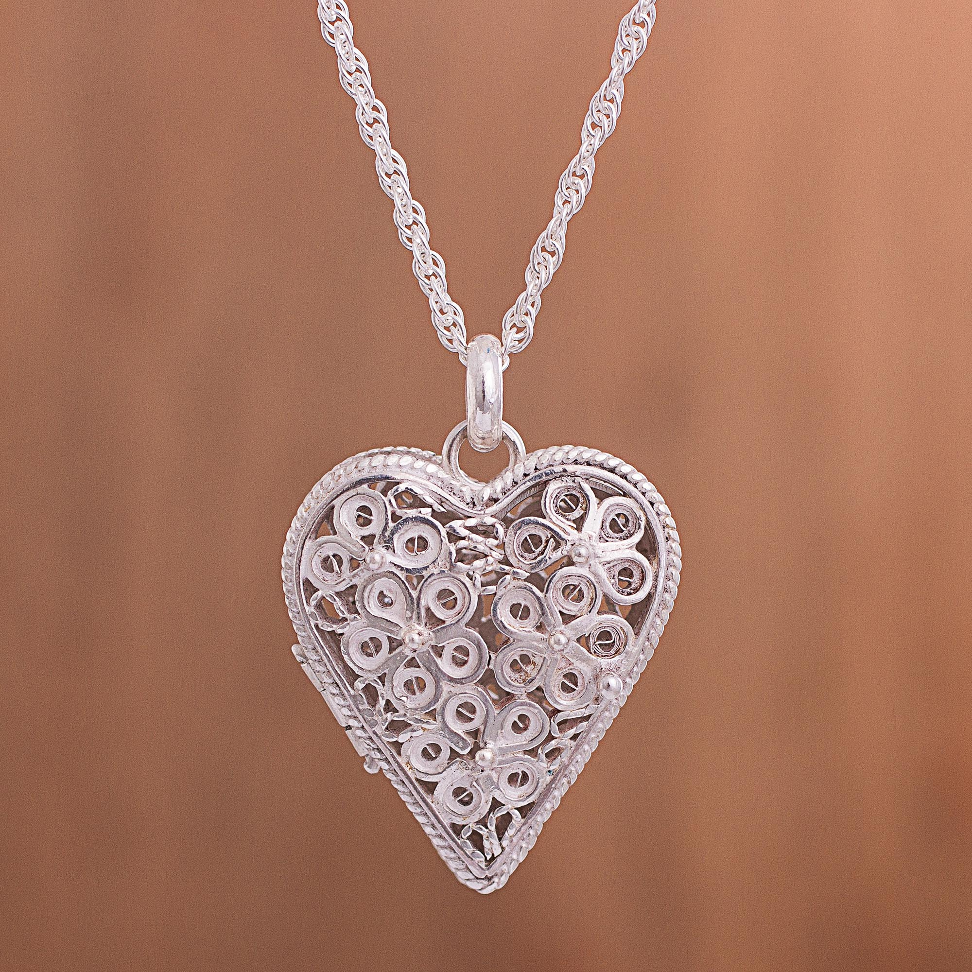 Sterling Silver Heart Holding Heart Necklace