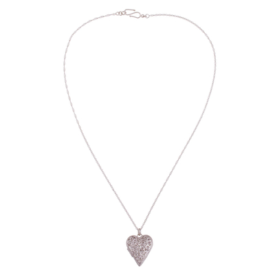 Filigrane Medaillon-Halskette aus Sterlingsilber - Herzförmige, filigrane Medaillon-Halskette aus Sterlingsilber