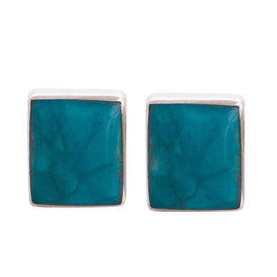 Sterling Silver and Chrysocolla Stud Earrings from Peru
