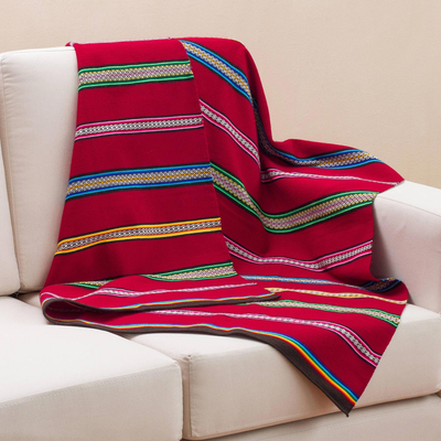 Alpaca blend throw blanket, 'Cozy Siesta' - Hand Woven Striped Alpaca Blend Throw Blanket from Peru